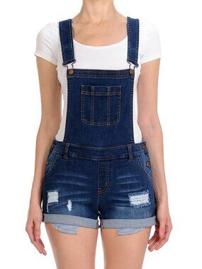 Wax Jeans - Indigo Blue Distressed Denim Shorts Overalls - Plus Size